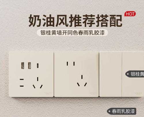 德力西旗舰店827奶油风哑光磨砂开关五孔插座空调16A面板银桂黄